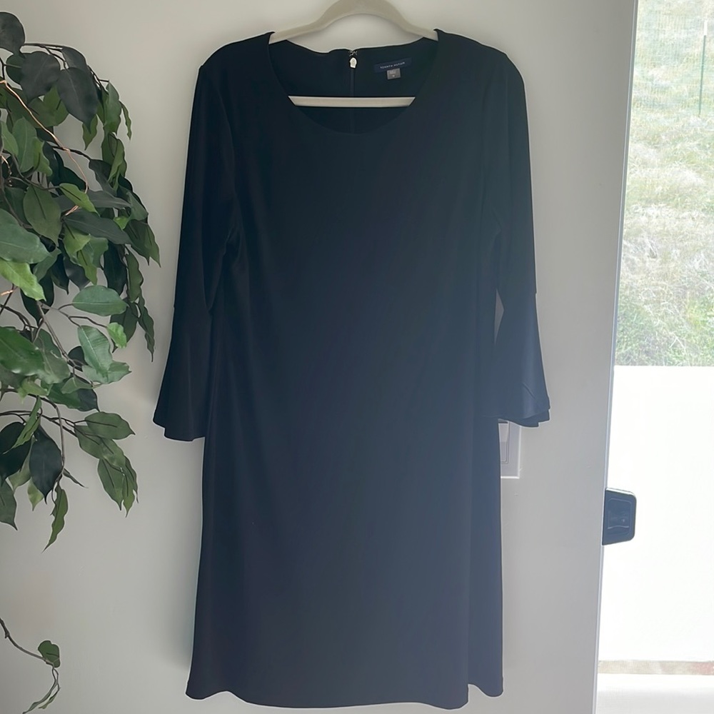 Tommy Hilfiger womens bell sleeve a-line black dress knee length size 14